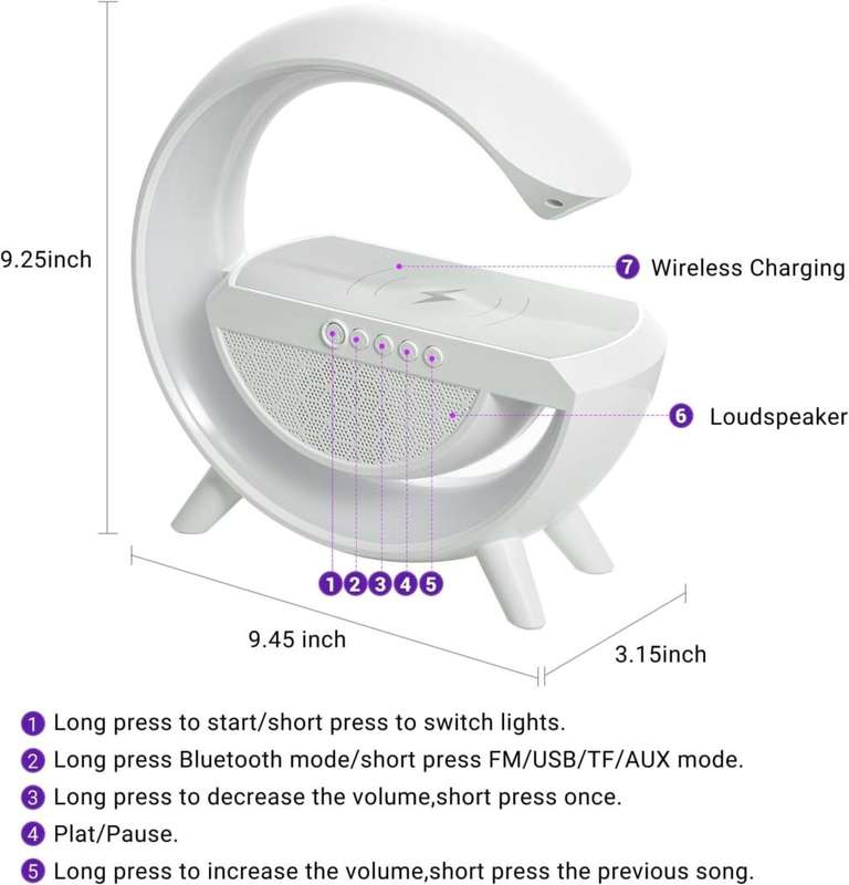 AE-8 RGB Desk Lamp Bluetooth Speaker Wireless Charger