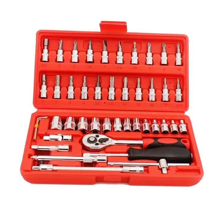 46 Pack 1/4 Inch Auto Parts Tools Auto Repair Tool Set Ratchet Wrench Combo Tool Kit