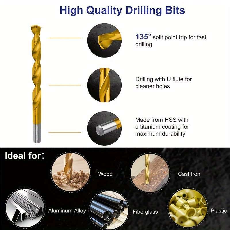 Twist Drill Bits 99-Piece Titanium Coated Twist Drill Bit Set With Box