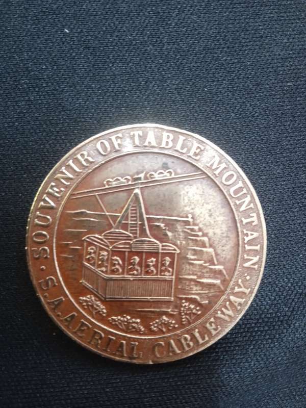 Vintage brass medal Opening of Table Mountain cable car. stunning