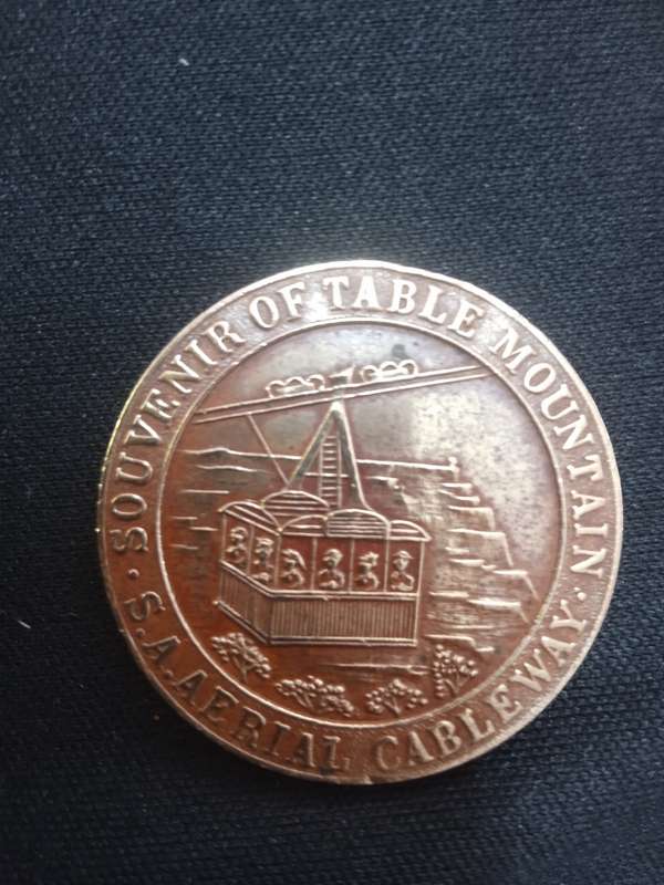 Vintage brass medal Opening of Table Mountain cable car. stunning