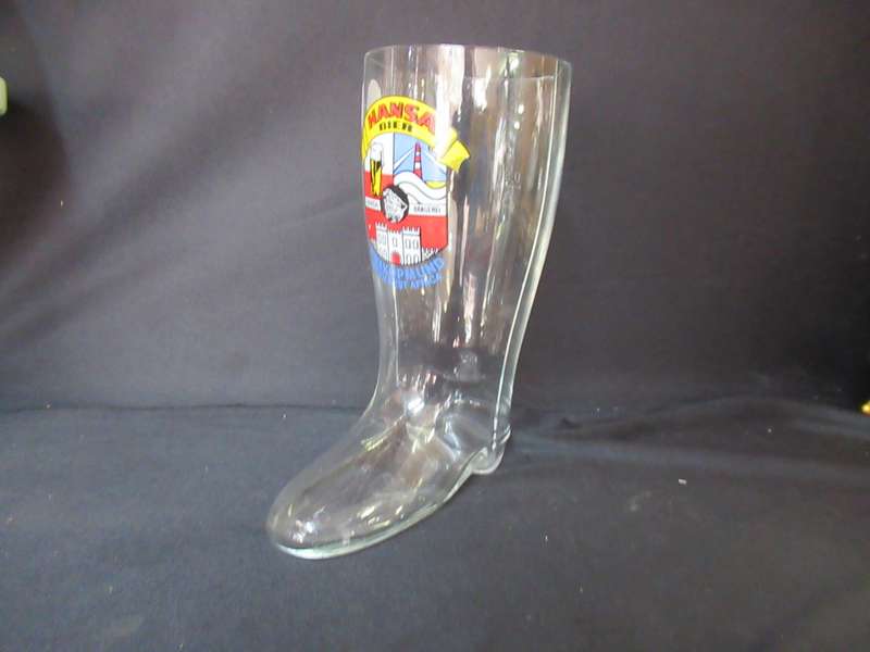 Vintage  Glass Beer Boot Hansa Lager Bier