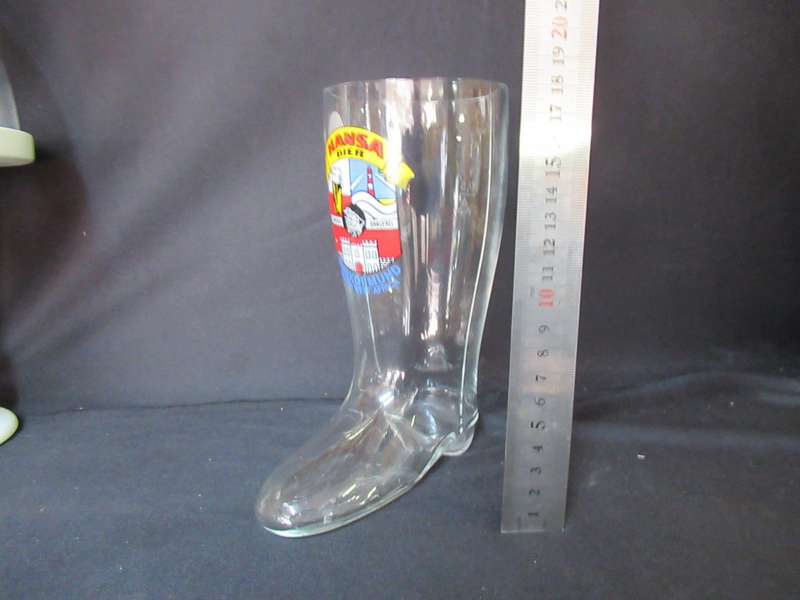 Vintage  Glass Beer Boot Hansa Lager Bier
