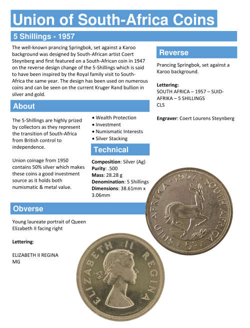 1957 5-Shillings - South Africa - (x4 Coins)