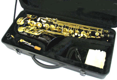 GORGEOUS BLACK & GOLD PRO-GRADE ALTO SAXOPHONE w DESIGNER HARDCASE.