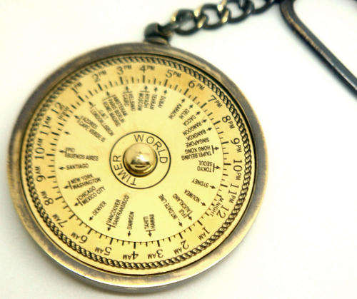 RARE PERPETUAL CALENDAR POCKET WATCH STYLE KEYCHAIN WITH WORLD TIME
