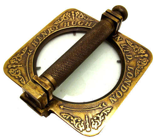MAP READER  HENRY HUGHES ANTIQUATED BRASS FOLDING SQUARE MAGNIFYING GLASS 25x