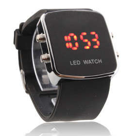 Silicone Band Women Men Unisex Jelly Sport Style Square LED Wrist Watch - Black