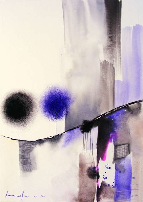 Violet Abstract Landscape - Original Watercolour - Jennifer van Niekerk