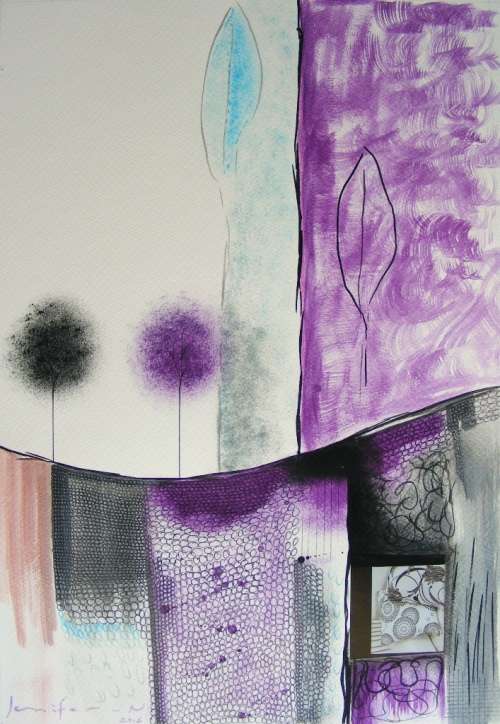 Maroon Mixed Media Abstract - Original Watercolour - Jennifer van Niekerk