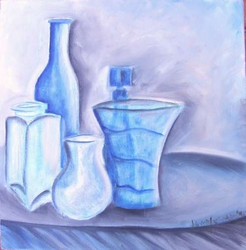 A Selection of Blue Glass - Original Oil Painting - Jennifer van Niekerk