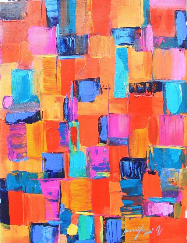 Rose Marble Collage - Original Acrylic Impasto - by Jennifer van Niekerk