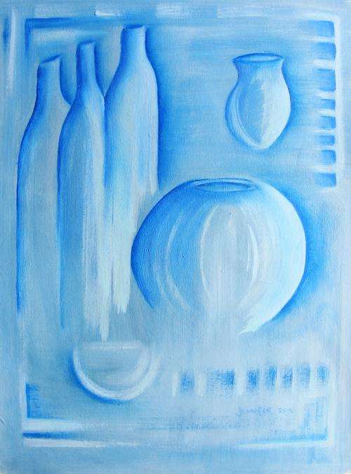 Blue bottles - Original Oil painting by Jennifer van Niekerk