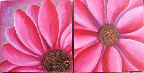 A Duo of Pink Daisies - Original Oil Painting - Jennifer van Niekerk