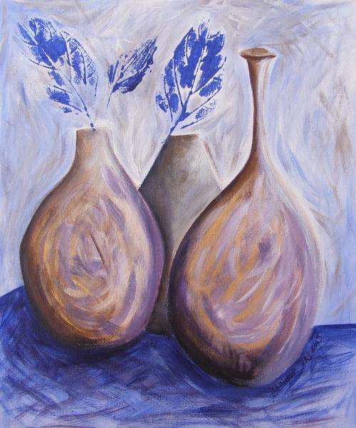 Bottles and Leaves - Original Acrylic Painting - by Jennifer van Niekerk