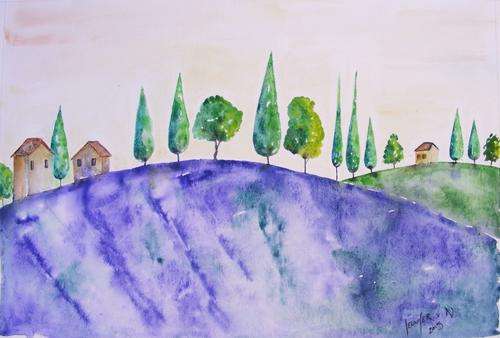 Lavender Fields II - Original Watercolour - Jennifer van Niekerk