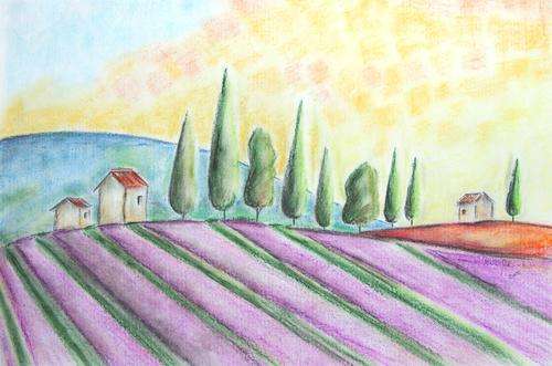 Tuscany Meets La Provence - Original Oil Pastel - Jennifer van Niekerk