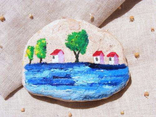 Prussian Cobalt Landscape - Mini Rock Art - Jennifer van Niekerk