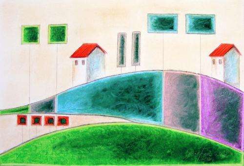 Geometric Landscape II - Original Oil Pastel - Jennifer van Niekerk