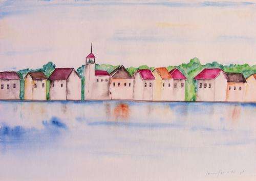 A village by the water - Original Watercolour - Jennifer van Niekerk