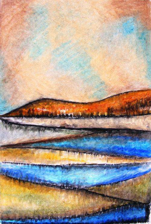 Abstract Water Landscape - Original Oil Pastel - Jennifer van Niekerk
