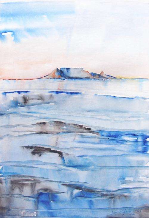 Table Mountain Textured - Original Watercolour - Jennifer van Niekerk