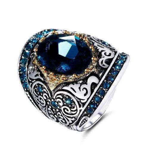 Silver Fashion Jewelry Rings For Men Women's 925 Sterling Silver Rings 10X14MM Big Blue Gemstone Rin