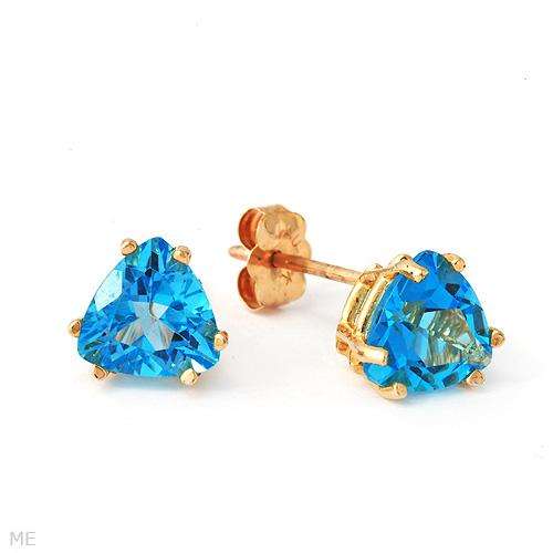 Stylish Brand New Stud Earrings With 1.70ctw Genuine Topazes Made of Yellow Gold Length 6mm