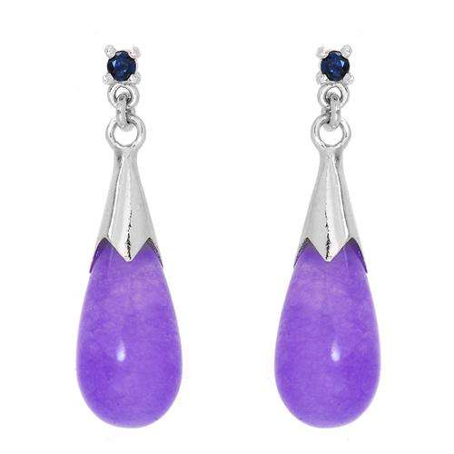 Pleasant Brand New Earrings With Precious Stones - Genuine Jades and Sapphires Crafted in 925 Sterli