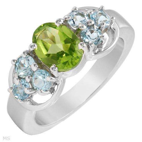 Wonderful Brand New Ring With 1.92ctw Precious Stones - Genuine Peridot and Topazes Made of 925 Ster