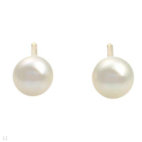 Stylish Brand New Stud Earrings With Genuine 4mm Freshwater Pearls in Yellow Gold