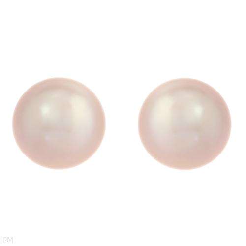 Elegant Brand New Stud Earrings With Genuine 9-10mm Freshwater Pearls Made of Yellow Gold