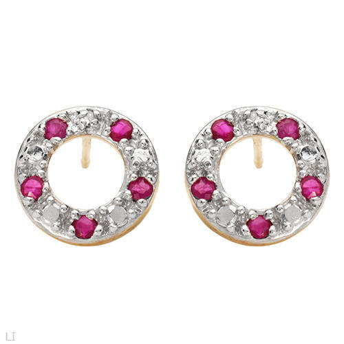 Wonderful Brand New Earrings With Precious Stones - Genuine Diamonds and Rubies in Two tone Gold