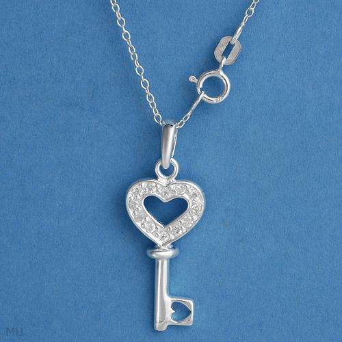 Stylish Heart Necklace With Cubic zirconia Crafted in 925 Sterling silver Length 18in