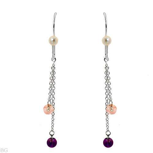 Wonderful Brand New Earrings With 0.50ctw Precious Stones - Genuine Amethysts, 3mm Freshwater Pearls