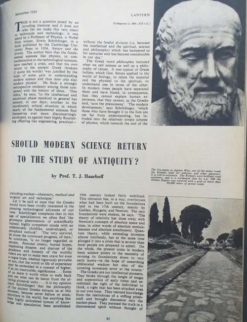 Lantern magazine (Julie to Sept 1959) Vol 9 no 1 Our Classical Heritage / Ons klassieke erfenis