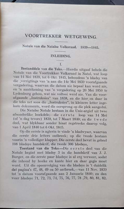 Voortrekker Wetgewing Notule van die Natalse Volksraad 1839-1845 (GS Preller) 1924 uitgawe