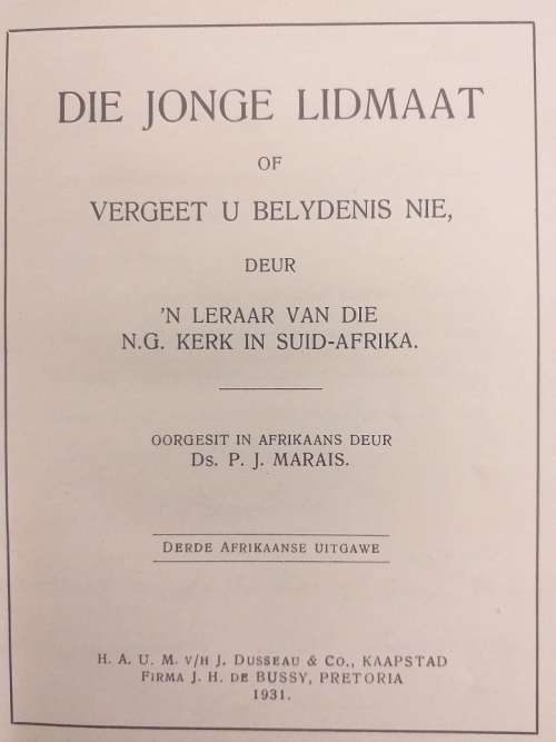 De Jonge Lidmaat (deur leraar van die NG Kerk) 1931