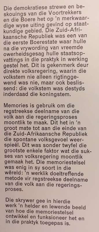 Volksregering in die Zuid-Afrikaansche Republiek: Die rol van Memories (WA Kleynhans)