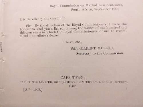 First Return of Recommendations Made by... Martial Law... Cape of Good Hope 1902 Anglo Boereoorlog