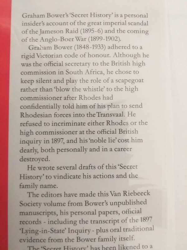 Sir Graham Bower`s Secret History of the Jameson Raid... 1895-1902 (Van Riebeeck Society II no 33)