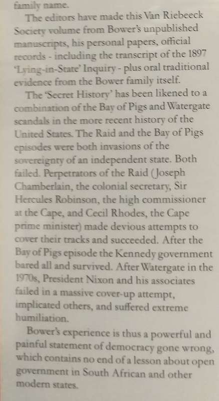 Sir Graham Bower`s Secret History of the Jameson Raid... 1895-1902 (Van Riebeeck Society II no 33)