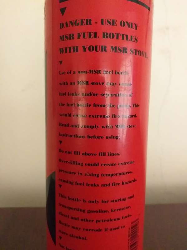 973mL 33 Fl oz MSR Fuel bottle for liquid petroleum products like paraffin or kerosene