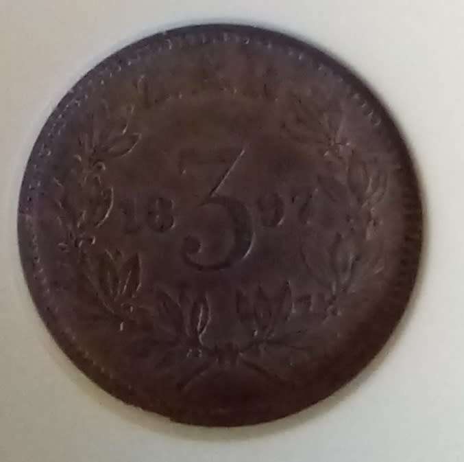 1897 ZAR Anacs MS61 3p tickey tiekie 3p