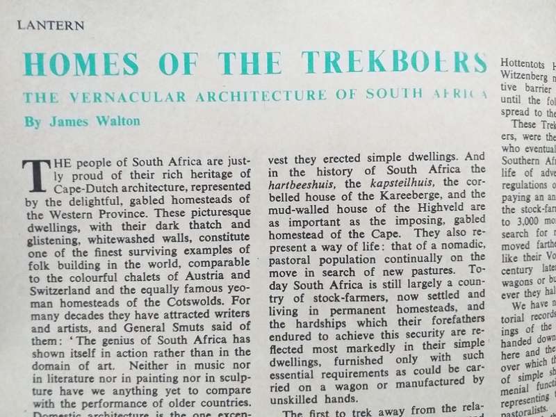 Lantern Tydskrif Magazine Jul- Sept 1961 vol 11 nr 1 Homes of the Trekboers