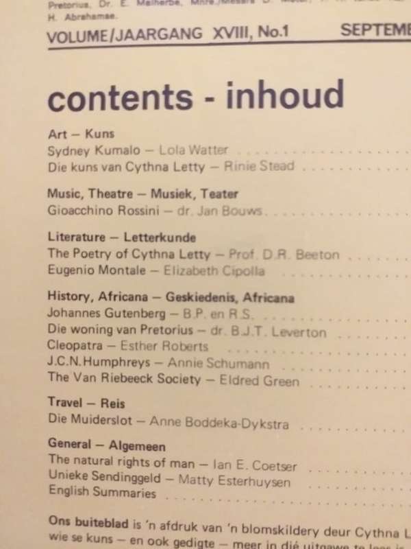Lantern Tydskrif Magazine Sept 1968 vol XVIII nr 1