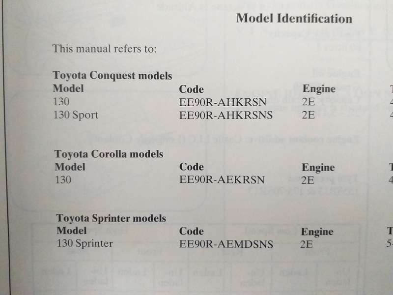 Toyota 130 Corolla Conquest Sprinter Owners Manual