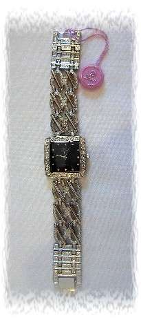 Ladies Diva Stainless Steel Quartz Watch - Black Face Adorned with Austrian Crystals