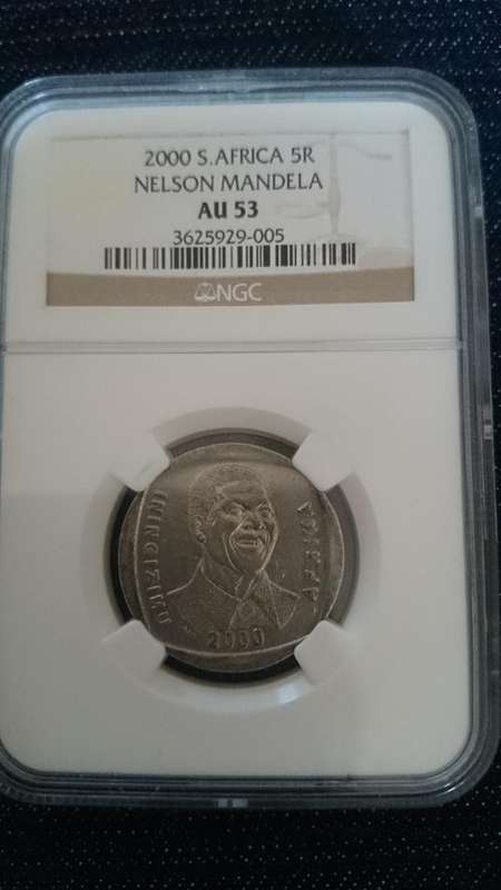 !!AU 53 **SMILEY** 2000 Mandela R5 coin.