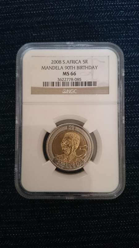 MS 66 Mandela 90th Birthday R5 coin.